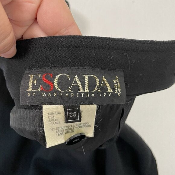 Vintage 80s Escada 100% Wool Pencil Skirt Quilted Waist Classic Black size 2/4 - Picture 7 of 9